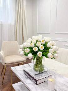 10 White Artificial Romantic Tulips. Suitable For Room Decoration, Wedding Arrangement And Festival Decoration. Suitable For Outdoor Garden Decoration, Indoor And Outdoor Decoration, Vase Decoration, Fake Plants, Four Seasons Decoration, Room Decoration, Home Flower Art, Indoor And Outdoor Garden Windowsill Porch Potted Plants