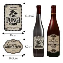 10 件万圣节可移除无粘性瓶贴，恐怖主题防水贴纸，适用于饮料杯、女巫、蝙蝠、南瓜装饰，可重复使用，即剥即贴派对用品