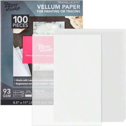100 Sheet Translucent Vellum Paper, Traceable &Amp; Printable, 85" X 11" Inkjet &Amp; Laser Printer Compatible, 93gsm Sheets For Invitation, Sketching &Amp; Card Overlays