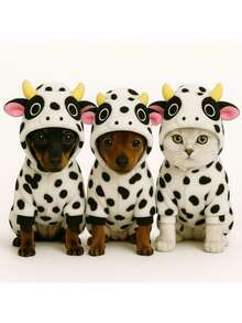 Cow Costume Pet Cow Costume For Dogs And Cats - 黑與白 - 查看 3