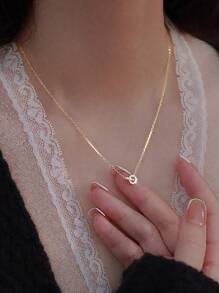 Collar de doble círculo de plata de ley 925, chapado en oro con piedras de circonita, colgante entrelazado, de lujo y ligero, adecuado como regalo para la novia, para uso diario