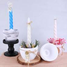 1pc Curved Candle Cup Silicone Mold For Home Decoration, Vertical Stripes Round Shape, For DIY Christmas And Easter Candle Holders, Crafts, Plaster Cement Casting Silicone Mold