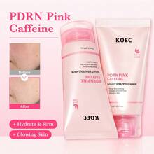 KOEC PDRN 粉红咖啡因夜间焕肤撕拉面膜，夜间肌肤焕活撕拉面膜，紧致、消肿、补水，打造水润肌肤，提升面部轮廓，韩国护肤 - 粉色 - 查看 1