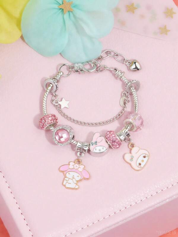 Sanrio 1pc Sanrio My Melody Bracelet - Cute My Melody Jewelry For Teenagers, Adjustable Cartoon Gift With Shiny Bs, Lovely Anime Accessories, Durable Metal Alloy, Children's Party Bag Filler, Summer Bracelet,Ation Gift, Beaded Bracelet, Friendship Bracelet