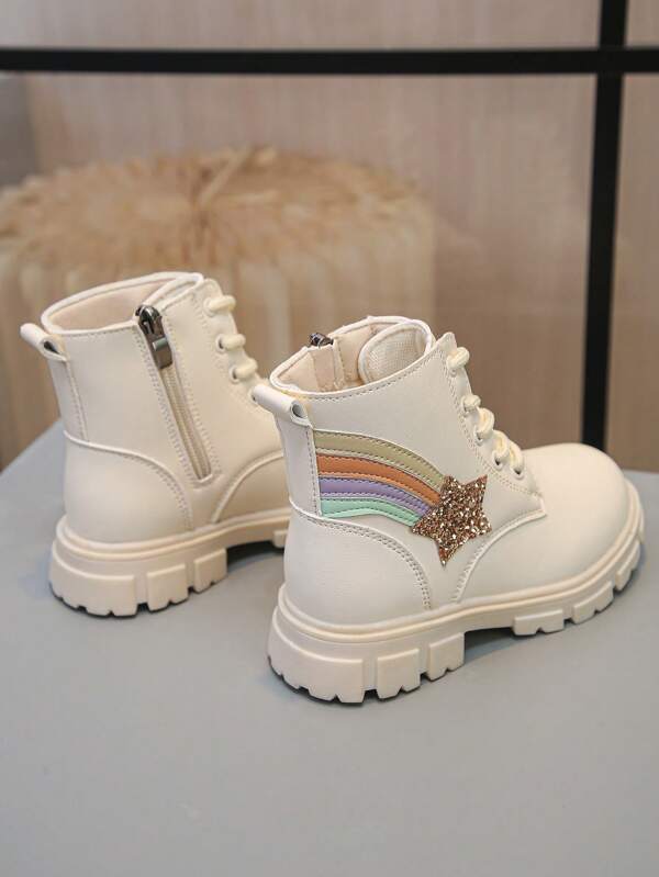 1 Pair Colorful Woven Clover Side Zipper Thermal Lined Thick Warm Boots