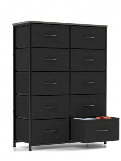 Tall Dresser For Bedroom, Fabric Dresser Storage Tower, Dresser & Chest Of Drawers Organizer Unit With 10Drawers, Storage Cabinet, Hallway, Closets, Steel Frame, Wood Top