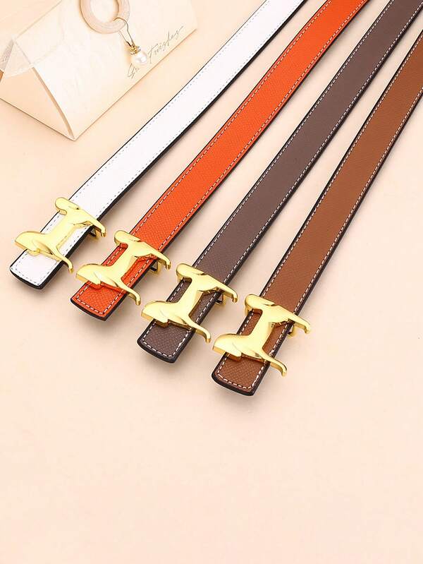 1 Piece Of Women's Horse - Shaped Alloy Plate - Buckle Thin Waist Belt. A Carefully Selected Women's Stylish, Simple And Personalized Belt For Hot Girls, Suitable For Daily Commuting And Party Outfits.