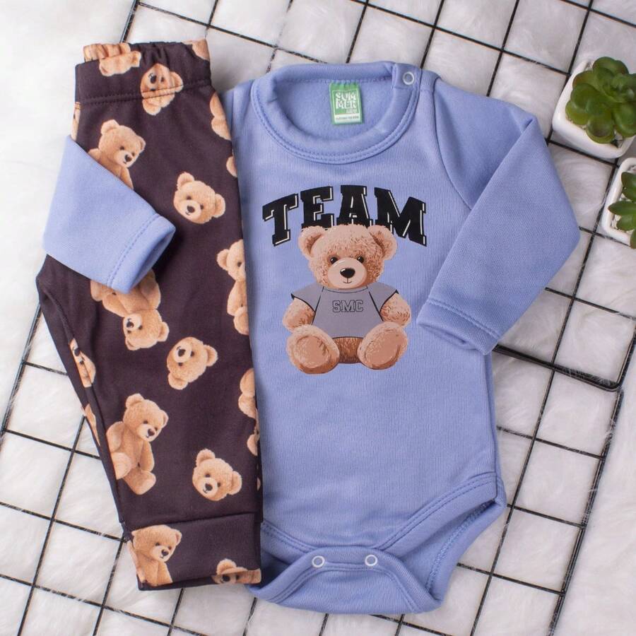 SOFT LINED INSIDE BABY BODYSUIT SET - 淺藍色 - 查看 1