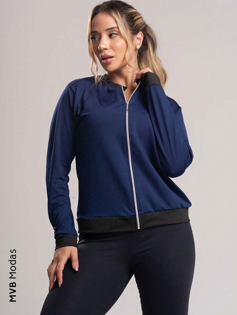 Women's Suplex Bomber Jacket Coat Winter MVB Modas - 藏蓝色 - 查看 1