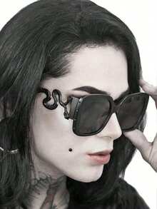 1 件双头蛇英国复古超大方形金属时尚眼镜深色哥特风格复古个性时尚男女眼镜万圣节圣诞节装饰女士沙滩配饰眼镜遮阳镜女士沙滩配饰眼镜遮阳镜适合夏季海滩度假、户外、旅行方形 - 多 - 查看 6