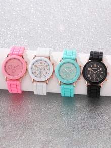 1 件时尚休闲女士硅胶石英腕表，舒适硅胶表带，适合日常休闲佩戴，是理想的礼物之选 - 彩色 - 查看 5