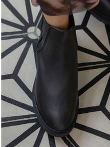 Botines de piel casuales para mujer estilo chelsea botas cortas con suela antiderrapante, diseño cómodo y ligero para uso diario - Negro - Ver 6