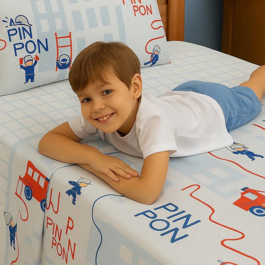 3-Piece Children's Sheet Set, Fun, Colorful Prints, Elastic - Fireman - View 1