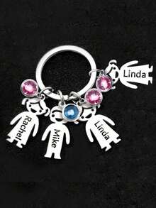 1 Personalized Stainless Steel Home Keychain With 5 Birthstones And Customized Name - Durable Carved Gift, Suitable For Parents, Children, Birthdays, Christmas, Mother's Day, Father's Day, Emotional Souvenirs, College Style Accessories, Smooth Metal Texture, Birthday Gift, Fashionable Accessory, Durable Material, Emotional Shopper - Multicolor - View 4