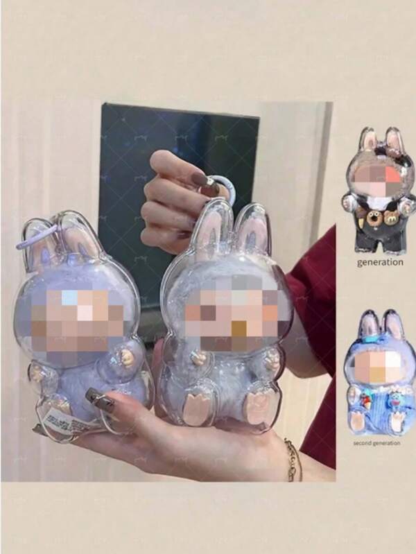 Klare Schutzhülle für Labubu Figuren - Süßes Halloween Design mit rosa Hase & blauem Elefant, ABS Material, staubdichte Abdeckung für Sammler, Rucksack Dekoration, Outdoor Präsentation, Ornament Aufbewahrung
