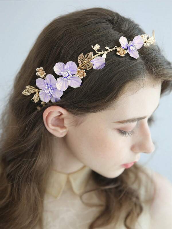 1pc Floral & Leaf Decor Retro Bridal Headband, Elegant For Wedding, Banquet And Other Occasions