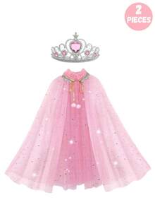 2 Stücke/Set Eleganter Stil Lotus Krone Umhang Set für Kinder, ein Zweiteiler für Mädchen zum Verkleiden als Eiskönigin mit Krone und Umhang, geeignet für Aufführungen, Partys und Bühnenauftritte. Ein ideales Geschenk für Kinder.