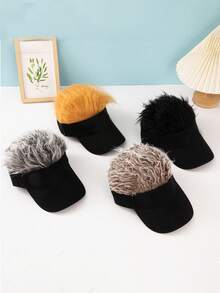 1 件可调节男士街头棒球帽，带仿皮草流苏 - 可调节闭合，透气 6 片式设计，黑色/白色/米色休闲户外防晒帽 | 时尚头饰 | 可调节棒球帽