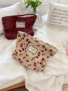 1 件花朵图案印花便携式收纳袋女士化妆包化妆包笔盒洗漱包适合少女、大学生和女士适合户外、旅行、节日和假期假日和学校旅行必需品夏季返校学校用品袋适合学校旅行包女士化妆包适合旅行用品