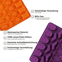 New Halloween Silicone Chocolate Mold, 48 Cavities Candy & Gummy Molds, Non-Stick Chocolate Baking Tray, Jelly, Pumpkin Gummies, Witch Hats, Bats, Skulls, Spiders, Tombstones Shapes - Dishwasher, Oven, Freezer Safe - Multicolor - View 4