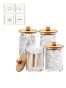 4 包 Qtip 支架分配器带木盖 10 盎司透明塑料药瓶容器用于梳妆台化妆品存储浴室配件套装用于棉签、垫子、球、牙线 - 彩色 - 查看 14