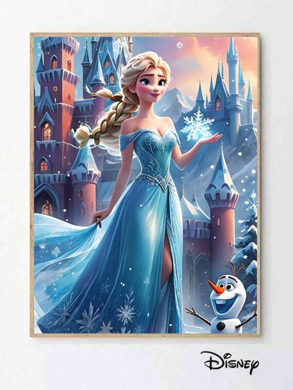 Disney لوحة الماس كامل الحجم 5D DIY, الأميرة إلسا من فروزن وأولاف أمام القلعة مع ثلج في الشتاء, تمرين يدوي للأطفال والبالغين DIY, لوحة ديكور معلقة للمنزل, صناعات حرفية ترفيهية وتنشيطية لملصق الرسوم المتحركة