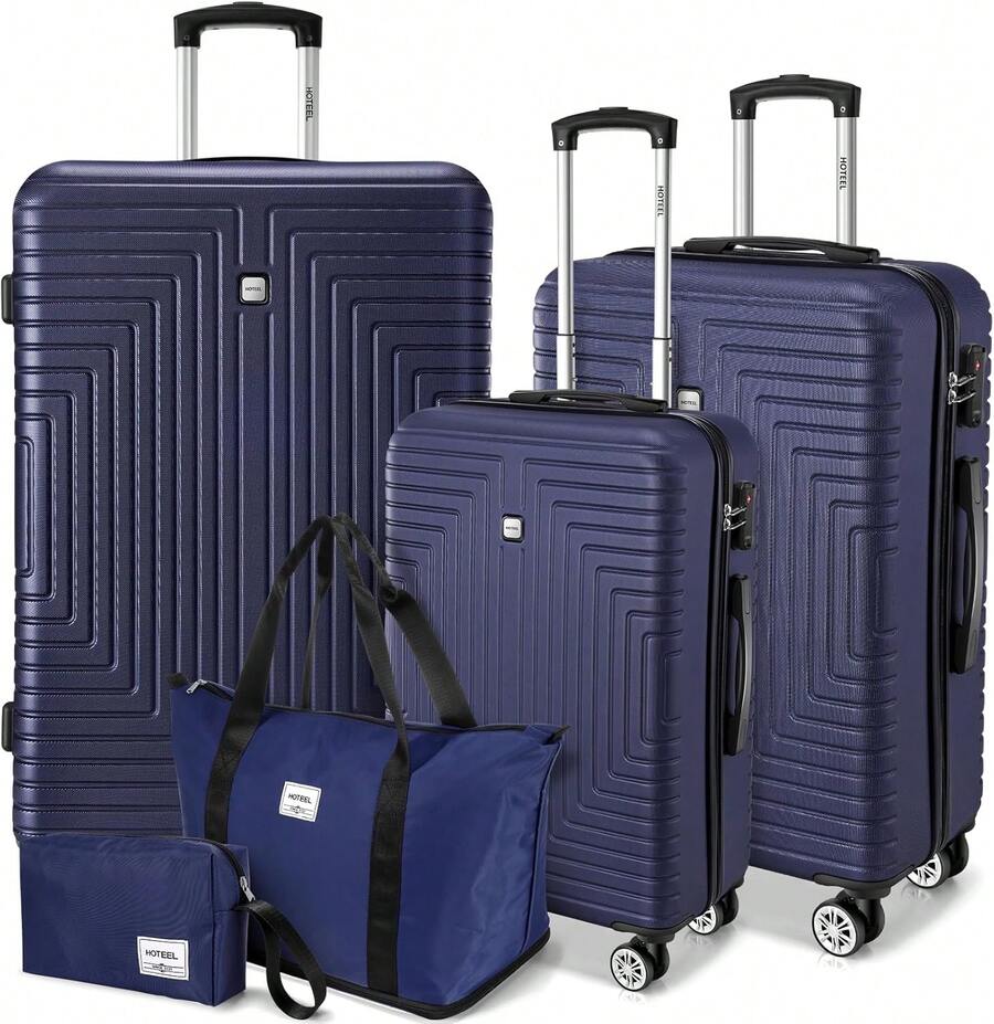 tooluck 5 Piece Luggage Sets ABS+PC Hard Shell Suitcases Travel Packing Box With Wheels TSA Aproved Lock And Carry On Bags Wash Bag Travel Suit Case Set For Men And Women,Blue - Màu xanh lam - Xem 1