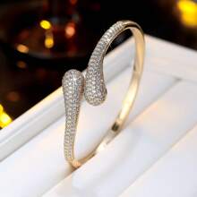 1 pieza Brazalete de cobre clásico con circonita cúbica incrustada, joyería versátil, regalo para el Día de la Madre