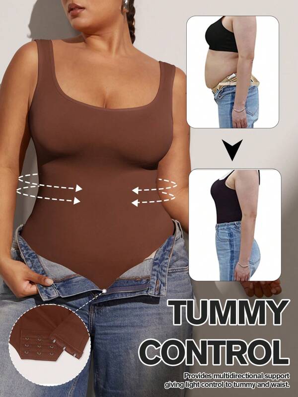 1pc Women Plus Size Seamless Waist & Abdomen Sculpting Bodysuit, Body Shaper