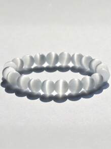1pc Smooth Cat Eye Stone Beaded Bracelet For Women & Men, Multilayer Stacked Moonstone Bracelet, Suitable Couple Gift