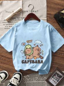 3pcs Tween Girls Capybara Print Short Sleeve T-Shirt, Summer Tops Suitable For Tween Girl - Multicolor - View 3