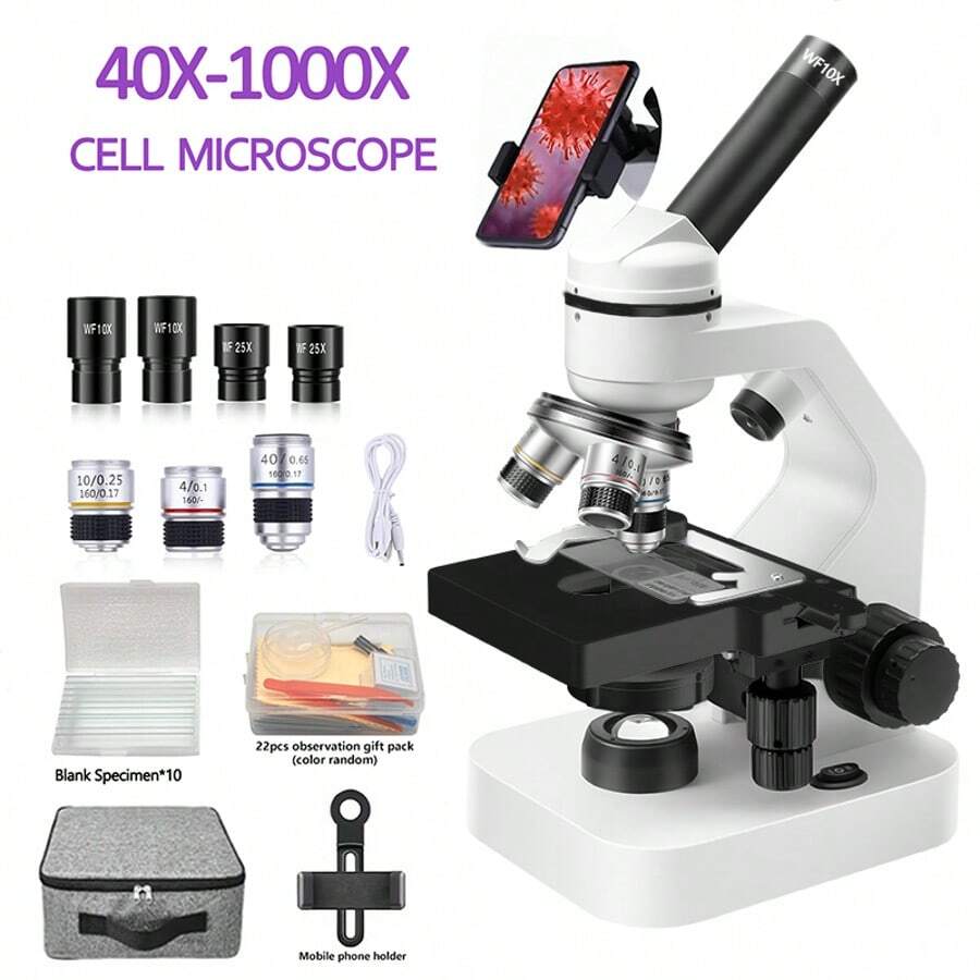 Adjustable Brightness Modes! Anti-Glare Glass Lenses, Sturdy Metal Binocular Microscope (Comes With Cleaning Kit & 1 Tweezers) - Black and White - View 1