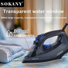 SOKANY مكواة بخارية، مكواة كهربائية، مزيل تجاعيد الملابس، طاقة عالية، تسخين سريع، تحكم في درجة الحرارة متعدد المستويات، تبديل سهل. خزان مياه بسعة كبيرة، لا حاجة لإعادة الملء المتكرر، ملء مرة واحدة. مزودة بزر الرش وإضاءة شاشة LED. قاعدة سيراميك، كي الياقة والأزرار والأجزاء الصغيرة الأخرى بسهولة. مناسبة للاستخدام المنزلي، وأيضاً خيار مثالي لرجال الأعمال. - قابس اتحاد أوروبي نوع E (220 إلى 240 فولت) - مشاهدة 3