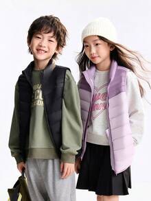 Annil Children's Clothing For Girls, Boys, And Adults: Far-Infrared Heat Storage, Waterproof, Oil-Proof, Stain-Proof, Short Down Three-Proof Vest For Winter - Purple - View 3