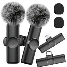 Wireless Lavalier Microphone For Phone IPad TypeC Lapel Mics Plug-Play 2.4G Ultra-Low Delay Built-In Noise Reduction Chip Working Time For Video Recording Interview Podcast Vlog