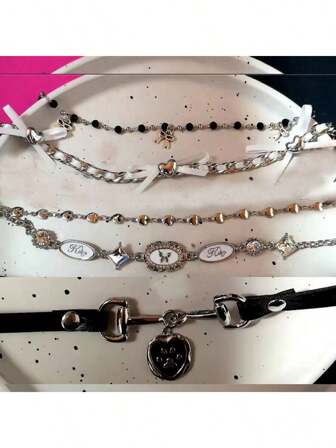 Y2K哥特风蝴蝶结心形颈链 女款 Egirl Kpop美学 复古可爱吊坠 Grunge珠宝 潮流配饰