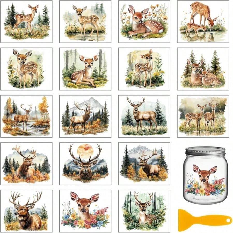 GLOBLELAND 18 Sheets Peek Animals Transfer Stickers 39x36inch Cute Animals Transfer Decal Rub On Transfer For Furniture Vase Glass Art Crafts Decorations - 鹿 - 查看 1