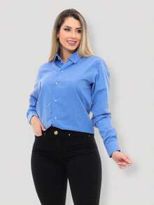 Women's Formal Shirt Premium Linen Structured Long Sleeve Shirt - 藍色 - 查看 5