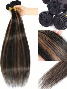 1B/30 Straight Human Hair Bundles Highlight Bundles Human Hair Virgin Remy Hair Bundles Two Tone Black And Brown Bundles Hair Weave Brown Bundles