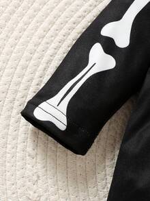 Halloween Infant Skull Print Hooded Long Sleeve Jumpsuit, Cute Creative Outfit, Casual & Comfortable - Black - View 5