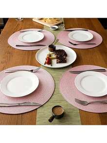 1/2/4/8 szt. Okrągłe tkane podkładki PP, proste różowe okrągłe podkładki na stół do jadalni, zmywalne, antypoślizgowe, odporne na ciepło podkładki na stół do jadalni w domu, restauracji, dekoracji imprezowych, stołu kuchennego w stylu boho, do wnętrz i na zewnątrz, na kemping, wesele, Walentynki - Różowy - Zobacz 5