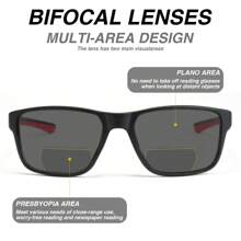 1pc Fashion Grey Tint Bifocal Reading Glasses, Bifocal Lens For Near & Far Vision, Ultra-Light Frame With Non-Slip Leg Design & Contrasting Color Accents, Comfortable Casual Bifocal Glasses For Men - Black and Red - View 7