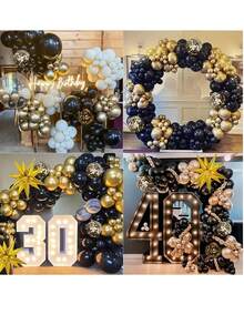 75 قطعة طقم قوس بالون أسود وذهبي ولامع، يتضمن 3 قطع من بالونات نجوم الفويل الذهبية، مناسب لزفاف، حفلة عيد الميلاد، ديكور البالونات اللاتكس، أكسسوارات استوديو التصوير لحفلات عيد الميلاد، حفل التخرج، ديكور الغرف الداخلية
