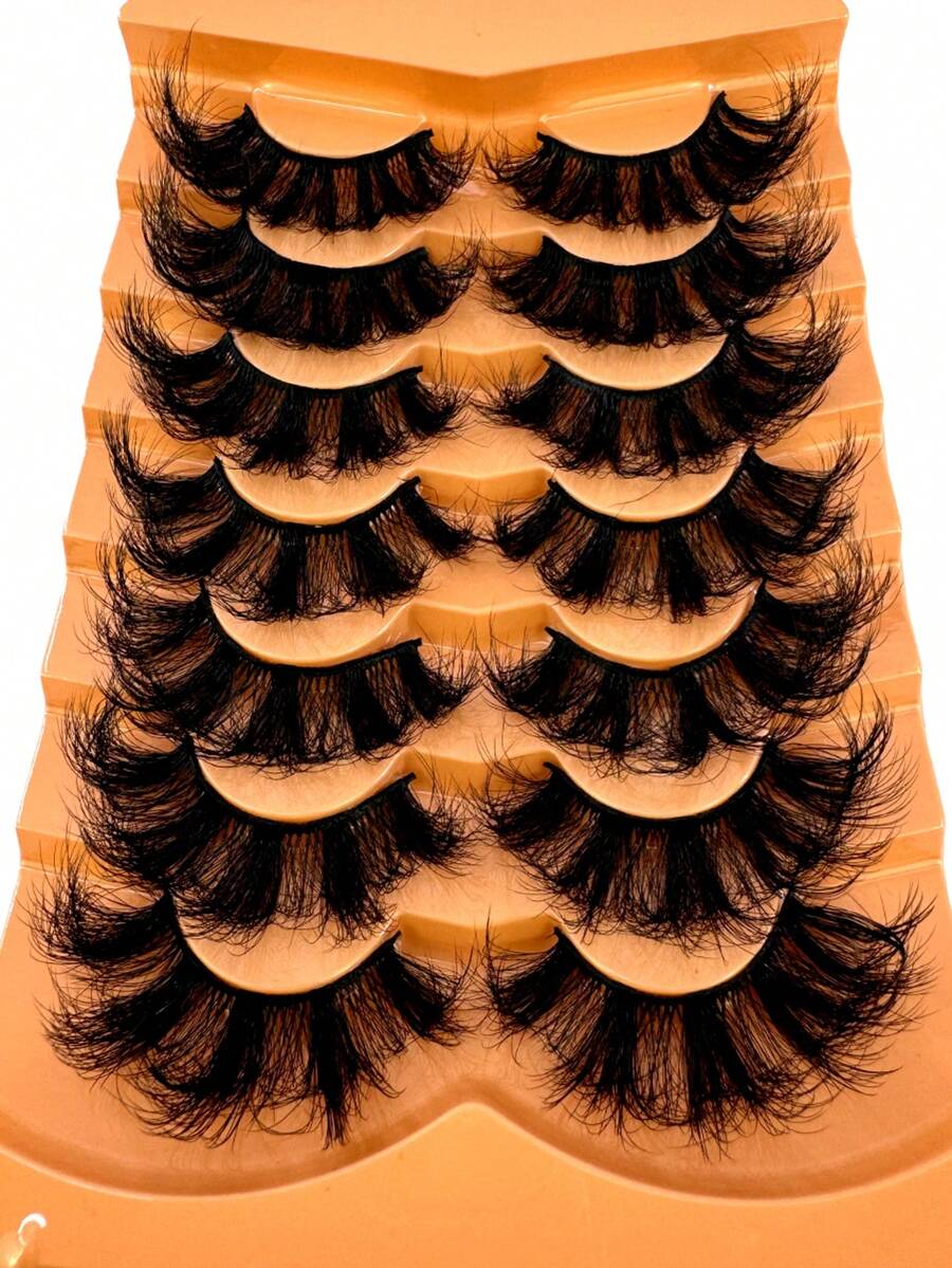 7 Pairs Mixed False Eyelashes Set, Looking Natural Faux Mink Lashes Include Cat Eye, Fluffy 3D Mink, Striped Styles - Black - View 1
