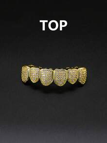 1pc/2pcs Hip Hop Men's Cubic Zirconia Grillz Teeth Grillz, 8 Top And Bottom Teeth Grills Teeth Hip Hop 3d Cubic Zirconia Tooth Grills, Top & Bottom Teeth Grills, Suitable For Men And Women Halloween - Big Diamond Silver - View 16