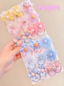 10/20/30/40 件彩色多巴胺花发带，手工发带，高弹力马尾辫夹，不伤发松紧带，可爱发绳，适合家庭、学校、旅行、海滩派对。 - 彩色 - 查看 13