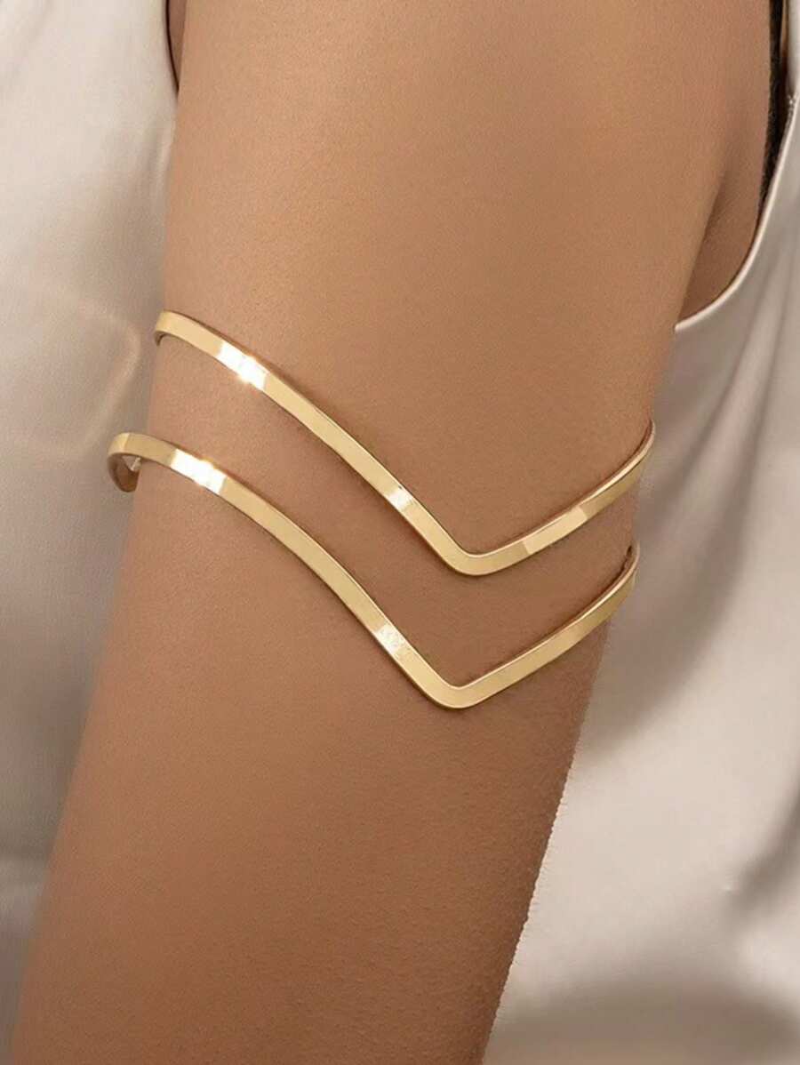 1 pièce Bracelet asymétrique en métal de mode personnalisé, minimaliste et décontracté. Bijou de corps en or géométrique pour hip-hop, punk, sexy. Convient pour le port quotidien, les vacances et les soirées des femmes.