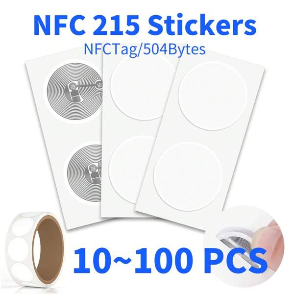 NTAG215 Rewritable NFC Tag - Erasable And Reusable, 504 Bytes Memory, Compact 25mm Round Design, Generally Compatible With Tagmo And NFC Devices - Includes RFID Stickers