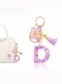 Alphabet Initial Letter Keychain Cute Butterfly Key Chain Ring Purse Bag Backpack Charm Earbud Case Cover Accessories Women Girls Gift Car Accessories Goth Y2k