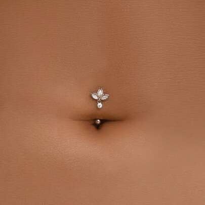 1 Nhẫn rốn hình cỏ ba lá kim cương bạc Sterling 925, nhẫn rốn hình hoa sen vàng trang trí rốn ngược cho phụ nữ, trang phục hàng ngày, kỷ niệm, sinh nhật, kỳ nghỉ trên bãi biển